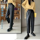 テーパードパンツ レディース ボトムス スティックパンツ レザーパンツ 革パンツ ロングパンツ パンツ ハイウェイスト ウェイストゴム ロング丈 スリム 美脚 カジュアル スタイリッシュ 脚長 おしゃれ ファッション かっこいい 送料無料