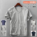 リネンシャツ Tシャツ 半袖 メンズ 無地 ストライプ柄 カジュアル Vネック 夏用 綿麻 薄手 かっこいい 春夏秋 ファッション きれいめ おしゃれ 送料無料
