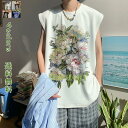 タンクトップ メンズ Tシャツ ノースリーブ ベスト サーフシャツ スポーツウェア インナー 肌着 油絵 レトロ 花柄 トレーニング 大きいサイズ 夏新作 おしゃれ カッコイイ 送料無料