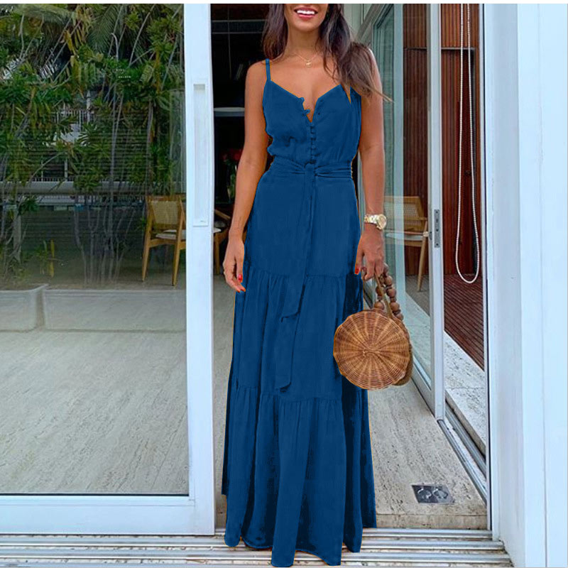 キャミワンピース レディース ロングワンピース マキシ丈 無地 袖なし フレア 細身 シンプル 欧米風 Vネック 夏服 可愛い 着痩せ カジュアル きれいめ おしゃれ 送料無料