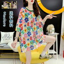 半袖Tシャツ レディース カットソー ロング丈 花柄 可愛い 夏 ゆったり 個性的 大きいサイズ 大きいサイズ 夏服 夏Tシャツ ロング丈 薄手 プルオーバー 体型カバー カジュアル 着やすい 普段着 韓国風 送料無料