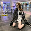 【在庫処分】シフォンブラウス チェック柄シャツ レディース 長袖 ゆったり バイカラー オーバーサイズ トップス ライトアウター カジュアル 前開き 春秋 きれ...
