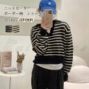 セーター ニットセーター レディース 長袖 ボーダー柄 ポロ襟付き ショート丈 トップス 暖かい プルオーバー 秋冬新作 保温 防寒 カジュアル きれいめ おし...