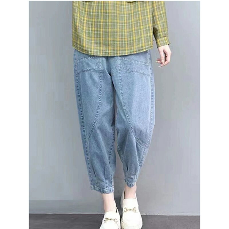 九分丈 デニムパンツ ハーレムパンツ サルエルパンツ ズボン ボトムズ レディース ゆったり 体型カバー 無地 ジンズ ウエストゴム カジュアル ストリート 可愛い オシャレ 送料無料