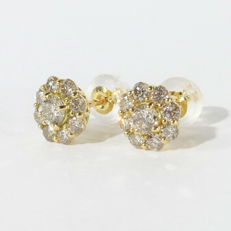 ダイヤモンド ピアス K18 0.7ct18金 イエローゴールド イヤリング 花型 DIAMOND EARRING ギフト プレゼント 結婚式 豪華 永遠の輝き 誕生日 記念日 4月 誕生石 レディース シンプル 高品質 送料無料 無料ラッピング 品質保証書付き 旭ジュエリー 帝国ホテル