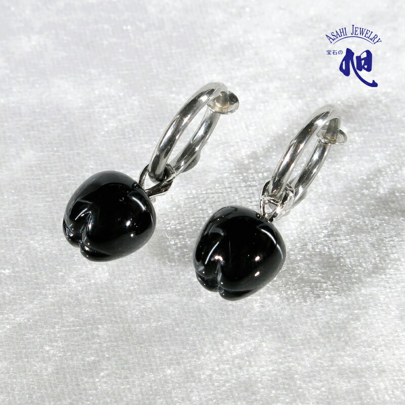 【アウトレット商品!!】黒メノー ピアス プラチナ リンゴ フープイヤリング フープピアス 2WAY モチーフ APPLE PLATINUM BLACK AGATE EARRING ギフト プレゼント 贈り物 誕生日 記念日 高品質 送料無料 無料ラッピング 品質保証書付き 旭ジュエリー 帝国ホテル