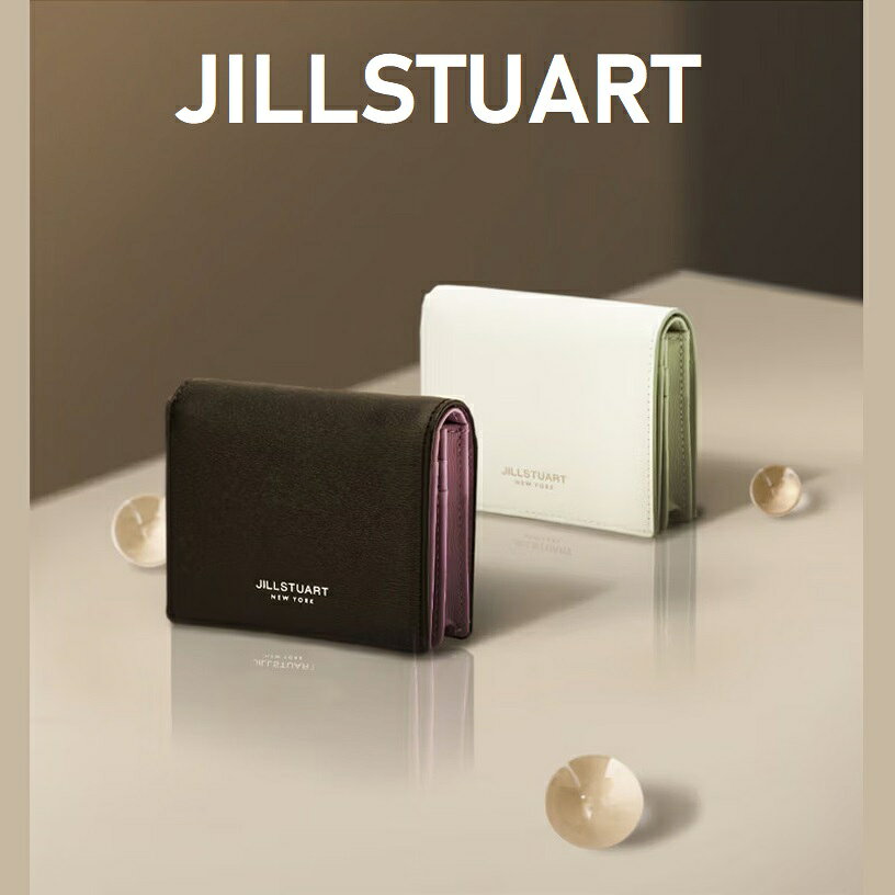 【JILLSTUART（ジルスチュアート）】アクリルボール ロゴ配色 本革 二つ折り財布 2色展開 韓国人気 レディース シンプル おしゃれ トレンド