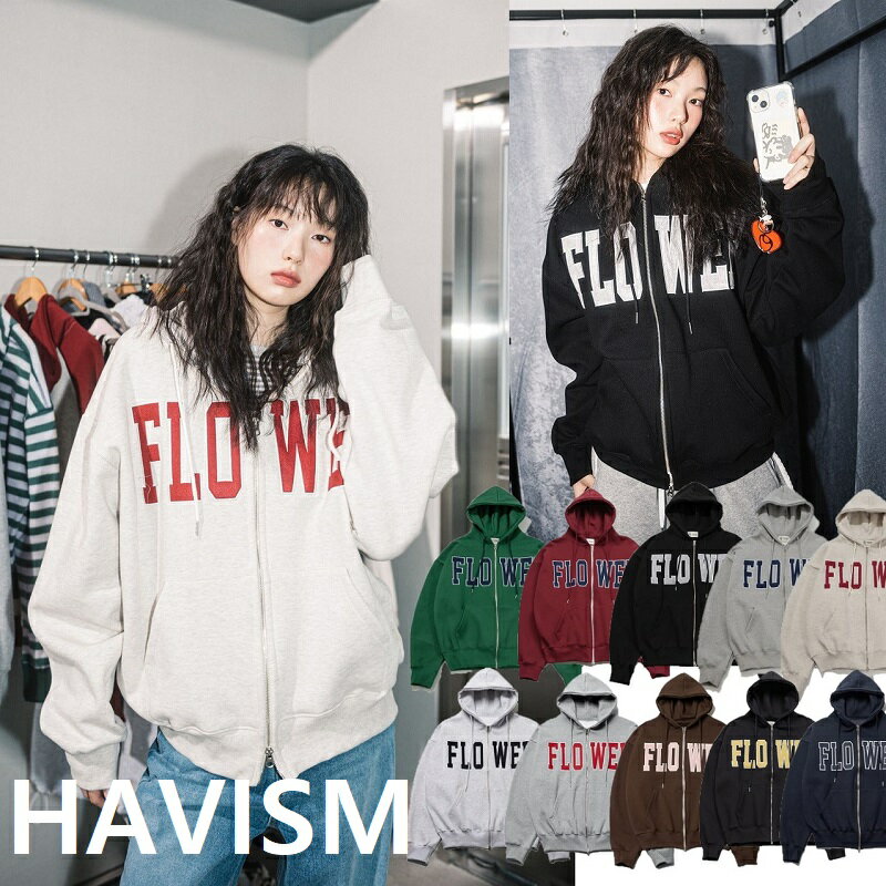 樂天商城 - HAVISM (ヘビズム) 人気ファッション フラワージップアップフーディー 10色展開 トレンド おしゃれ ユニセックス 高品質 軽量 ストリートスタイル 学生服コーデに最適