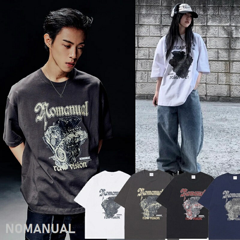 【NOMANUAL（ノーマニュアル）】シグネチャー NM ENGINE Tシャツ 4色展開 ユニセックス 韓国人気 スト..