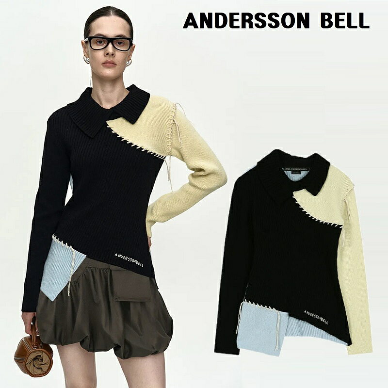 樂天商城 - [ANDERSSON BELL] (アンダーソンベル) ASYMMETRIC PANEL COLLAR SWEATER atb1476w (BLACK) アンダーソンベル アシンメトリック パネル カラー セーター ブラック 韓国ブランド ハイエンド アシンメトリー パネルデザイン ニット 襟付きセーター モード ストリート