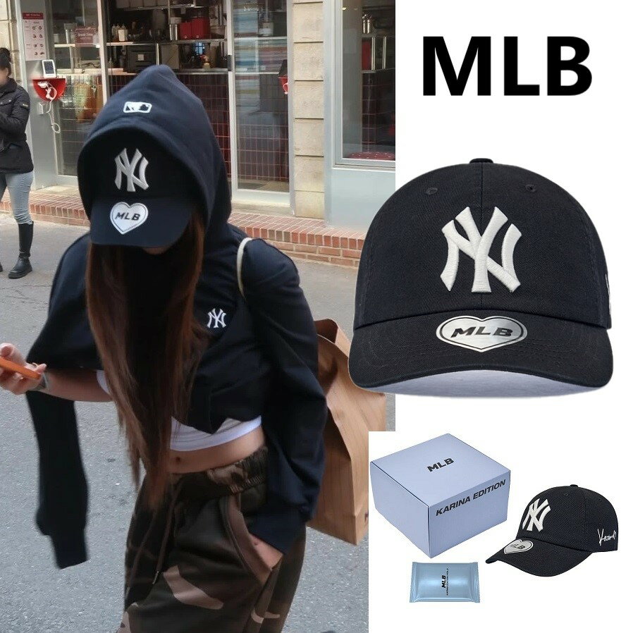 樂天商城 - [MLB] Karina X MLB Signature Unstructured Ball Cap NY (Black) エムエルビー (カリナ) X MLB シグネチャー アンストラクチャー ボールキャップ ニューヨーク・ヤンキース (ブラック) MLB Korea aespa カリナ着用 ボールキャップ 帽子 NYロゴ ブラック ユニセックス