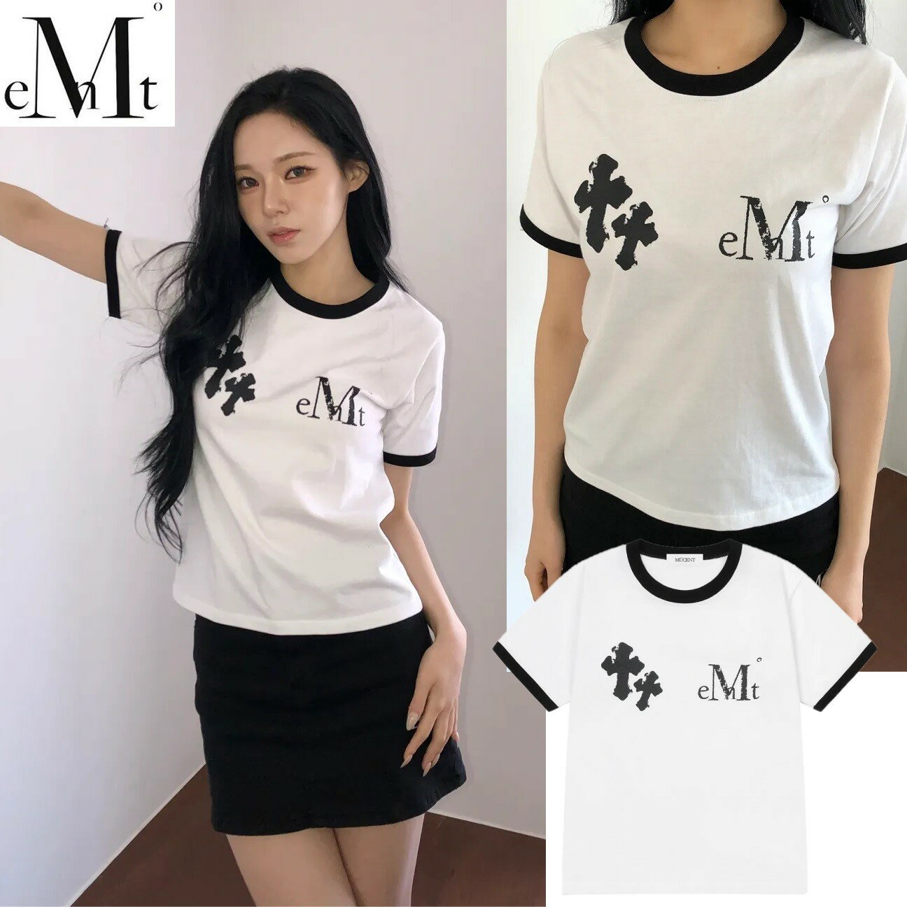 樂天商城 - [MUCENT] 2026S/S Rovio Cross Crack Logo Ringer Short Sleeve T-Shirt [ムセント] 2026S/S ロビオ クロス クラック ロゴ リンガー 半袖 Tシャツ ムセント リンガーTシャツ 半袖Tシャツ カットソー クロスロゴ クラック加工 26SS 新作 ユニセックス 韓国ファッション