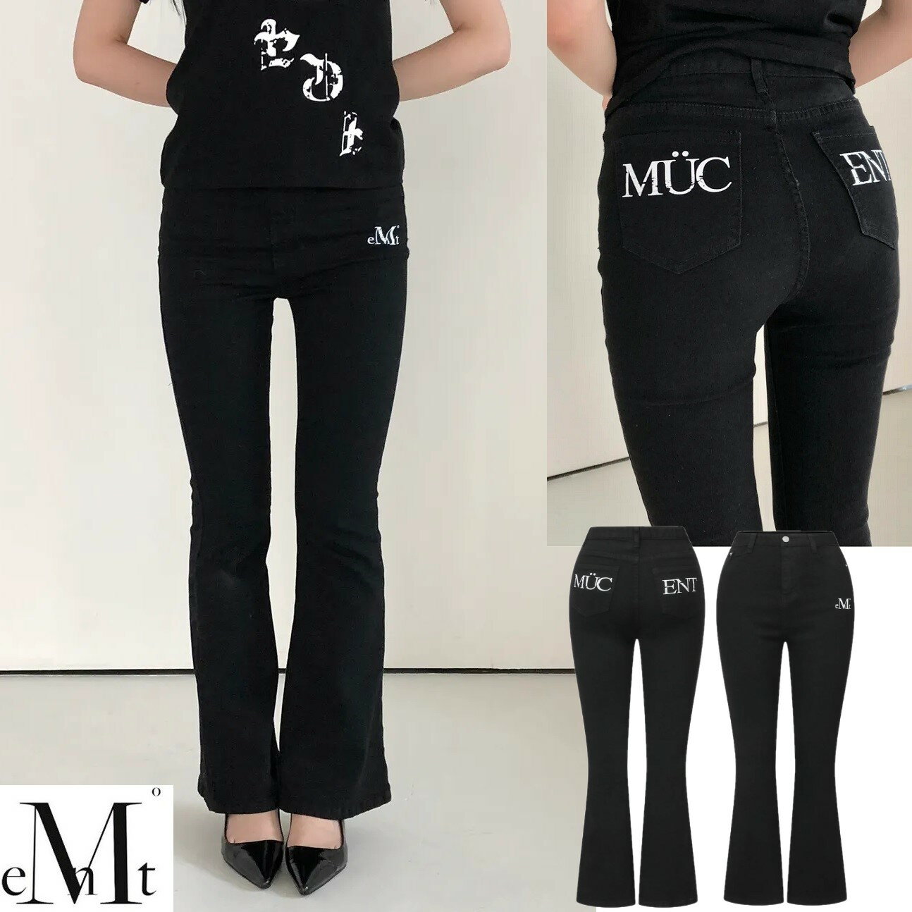 Rakuten - [MUCENT] 2026S/S Laxen Crack Back Lettering Bootcut Pants Black [ムセント] 2026S/S （ラクセン）クラック バック レタリング ブーツカット パンツ ブラック ムセント ブーツカットパンツ フレアパンツ バックレタリング クラック加工 26SS 新作 ブラック ユニセック
