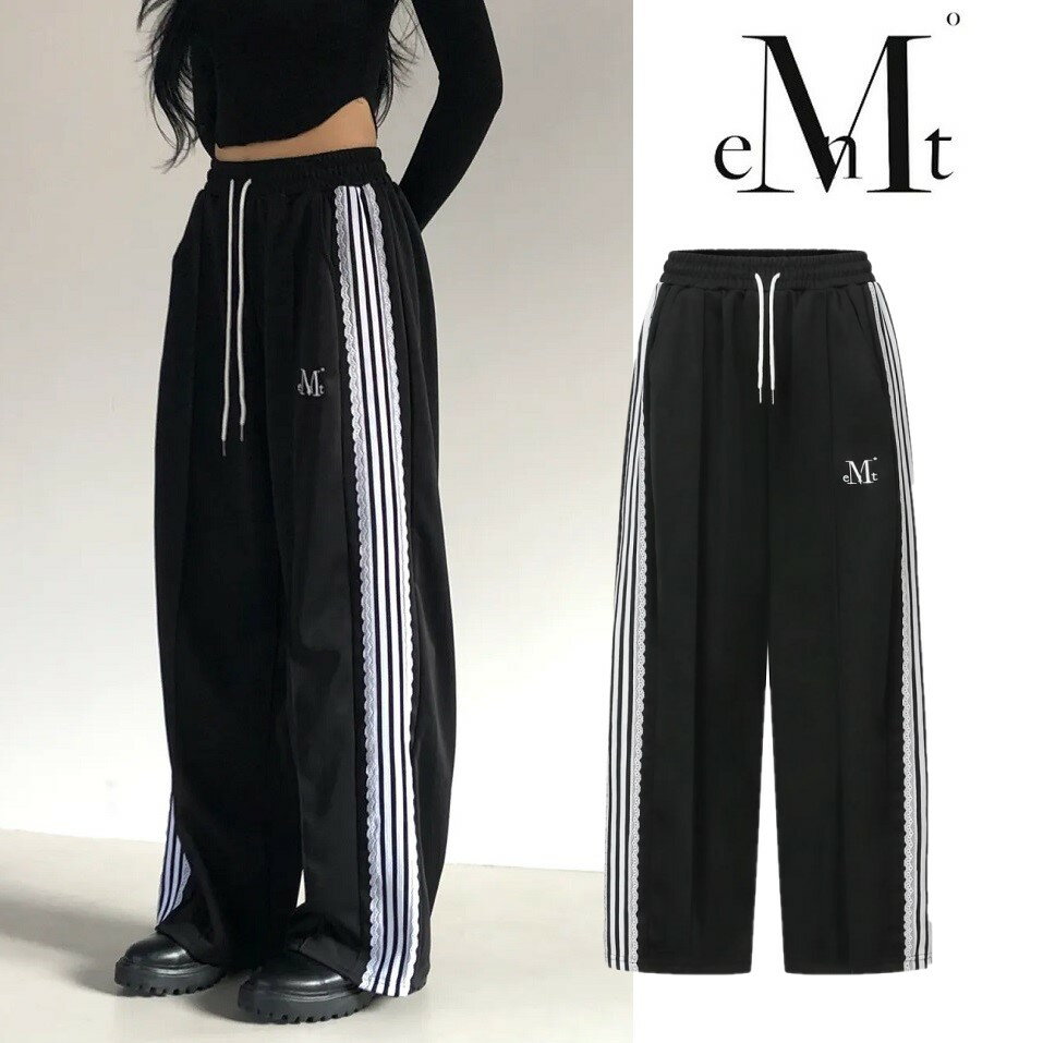 樂天商城 - [MUCENT] 2026S/S Riella Lace Track Line Banding Pants [ムセント] 2026S/S リエラ レース トラック ライン バンディング パンツ ムセント トラックパンツ レースデザイン サイドライン イージーパンツ ウエストゴム 26SS 新作 ユニセックス 韓国ファッション ストリート
