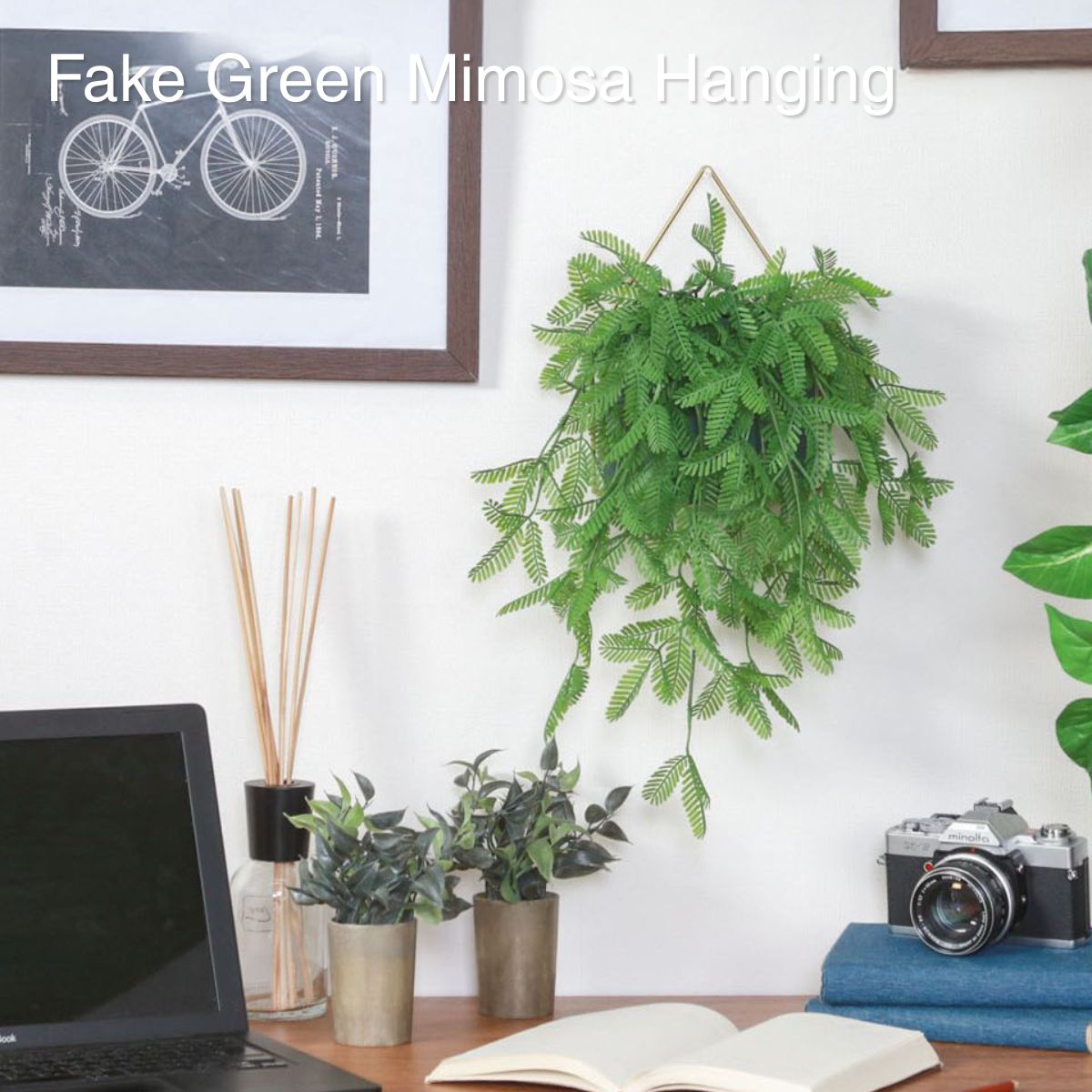 フェイクグリーン ミモザ ハンギング 幅27×奥行18×高さ44cm 観葉植物 造花 人工植物 41125