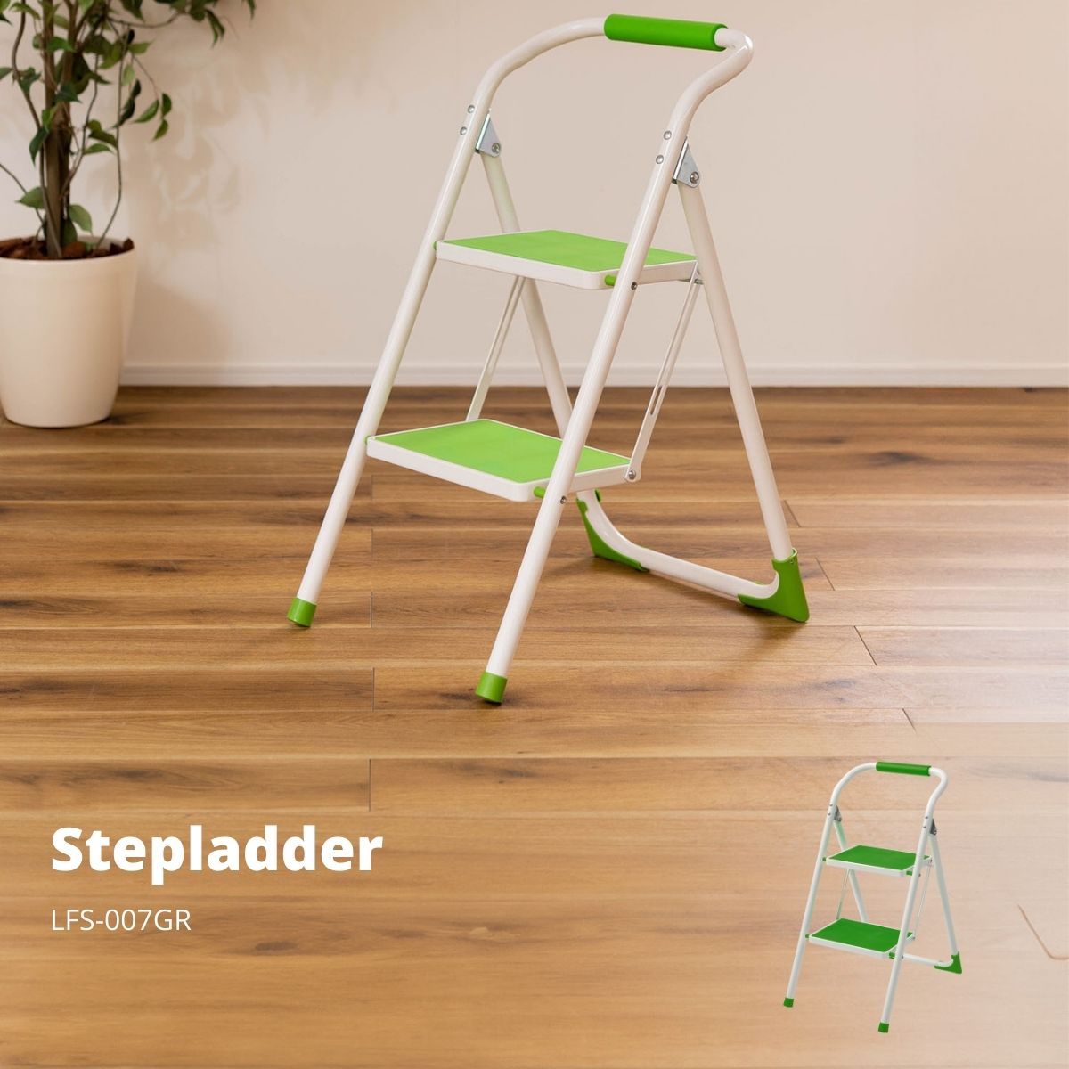 【ポイント5倍 1/9 20:00～1/16 01:59まで】ステップ台 グリーン LFS-007GR 脚立 折りたたみ 踏み台 2段 ステップ台 折り畳み 安全 丈夫 スリム 手すり付き 手すり 子供 子ども 洗面所 折り畳み おしゃれ トイレ 手洗い 洗車 軽量 軽い 収納 スチール キッズ グリーン
