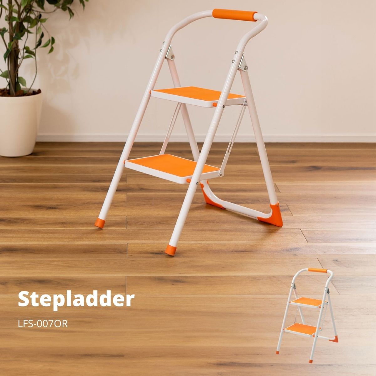 【ポイント5倍 1/9 20:00～1/16 01:59まで】ステップ台 オレンジ LFS-007OR 脚立 折りたたみ 踏み台 2段 ステップ台 折り畳み 安全 丈夫 スリム 手すり付き 手すり 子供 子ども 洗面所 折り畳み おしゃれ トイレ 手洗い 洗車 軽量 軽い 収納 スチール キッズ イエロー
