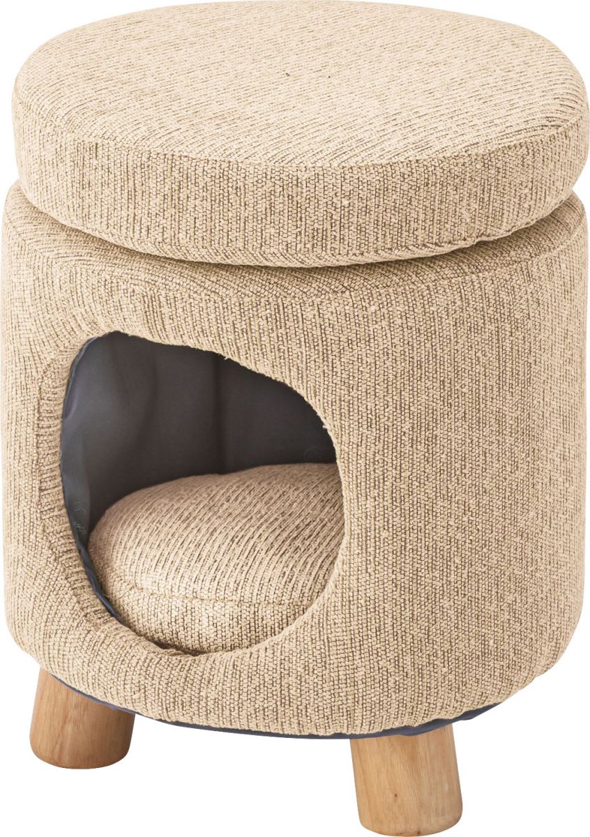 【ポイント5倍 4/24 20:00〜4/27 9:59まで】ペットスツール ベージュ PET-61BE 店舗 カフェ ラウンジ ロビー ホテル 法人 ペットハウススツール スツール ペットハウス ペットベット 犬 猫 ペット クッション付き 脚付き 天然木 かわいい 収納 ラウンド [2]