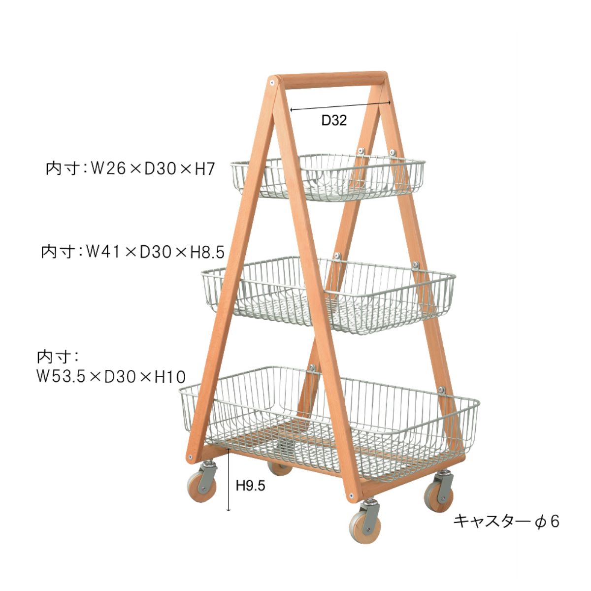 バスケットワゴン グリーン PW-54GR バスケットワゴン ワゴン バスケット キッチンワゴン ガーデンプランター フェイクグリーン 植物 観葉植物 天然木 木製 スチール 北欧 ナチュラル シンプル キャスター テーブルサイド ラック 棚 [2]