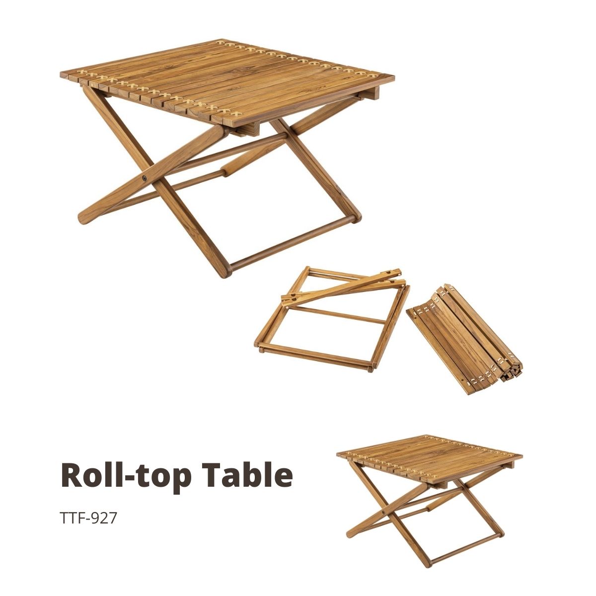 ロールトップテーブル ブラウン TTF-927 ロールトップテーブル ロールトップ テーブル 机 アウトドアテーブル フォールディングテーブル 折りたたみ アウトドア キャンプ ロータイプ 低い 低め 収納 持ち運び チーク材 本革 天然木 木製
