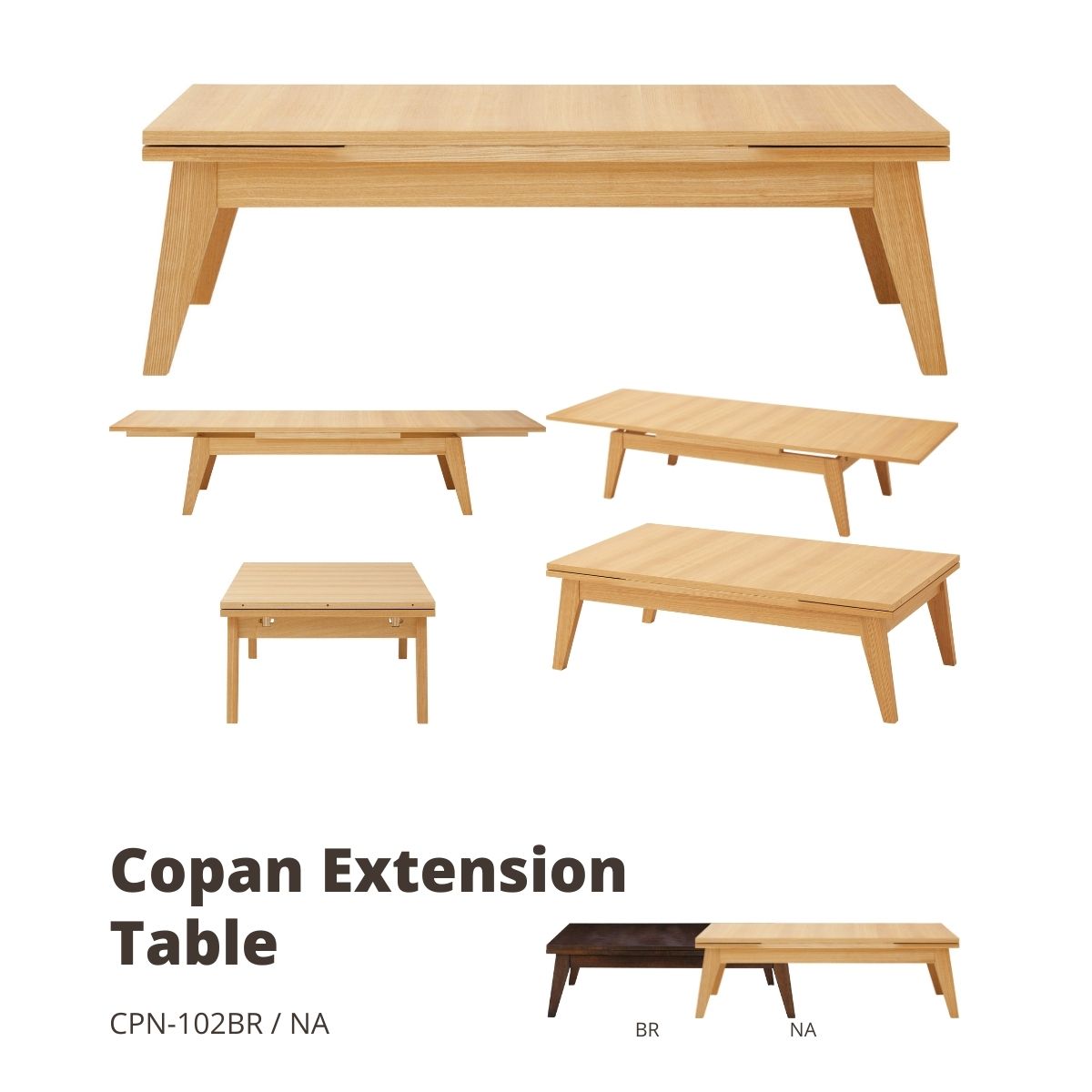 センターテーブル 伸縮テーブル コパン エクステンションテーブル ナチュラル CPN-102NA W80(130)×D50×H36