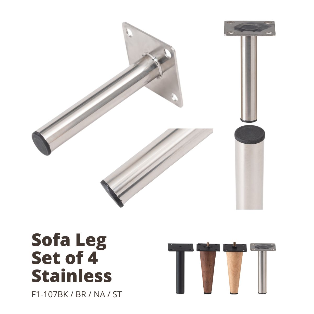 【ポイント5倍 7/4 20:00〜7/11 01:59まで】【脚のみ販売不可】ソファレッグ 4本セット ステンレス F1-107ST シルバー サイズ W2.5×D2.5×H15