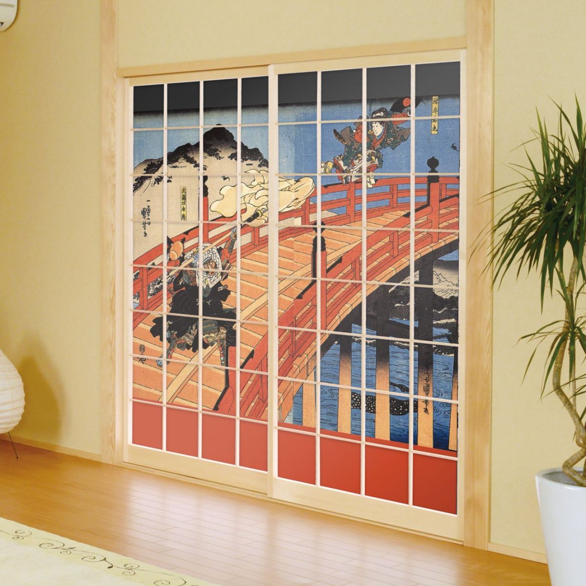 障子紙 和柄 浮世絵 歌川国芳 義経一代記 五条ノ橋之図 2枚1組 のりで貼るタイプ 幅91cm×長さ182cm 障..