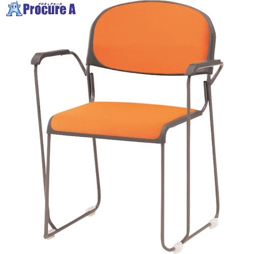 TOKIO ミーティングチェア 塗装脚肘付 オレンジ FNT-10A OR 1脚 ■▼146-1539 【送料都度見積】