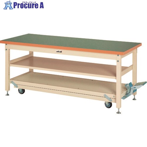 ヤマテック 重量作業台 ワークテーブル ペダル移動タイプ 中間棚付 塩ビシート天板 W1200×D750×H922mm グリーン/ヤマテックアイボリー SXRP-1275S2-GI 1台 ■▼120-2642