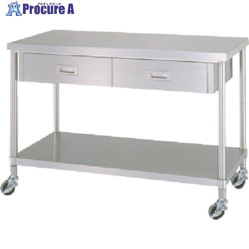 シンコー ステンレス(SUS430)作業台片面引出付ベタ板棚キャスター付 φ75ウレタン車 1800×900×800 WDBC-18090-U75 1台 ■▼123-4891 ※個人宅様送り不可