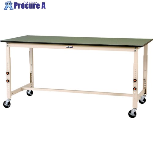 ヤマテック ワークテーブル300シリーズ 高さ調整タイプ移動式 塩ビシート天板 W1500×750×H750～1000mm グリーン/ヤマテックアイボリー SWRAC-1575-GI 1台 ■▼131-8164【代引決済不可】