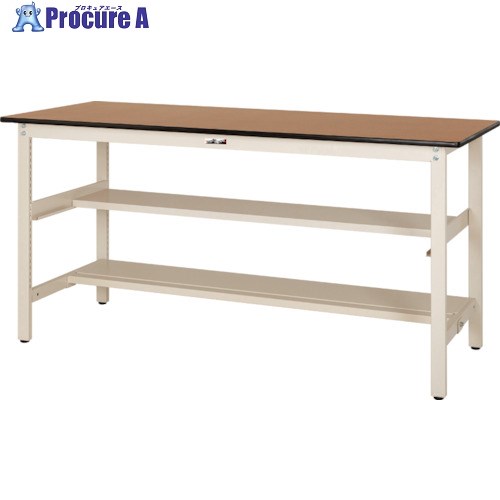 ヤマテック ワークテーブル300シリーズ 固定式 中間棚・半面棚板付 ポリエステル天板 W600×D600×H900mm 木目柄/ヤマテックアイボリー SWPH-660TS1-MI 1台 ■▼132-7567【代引決済不可】