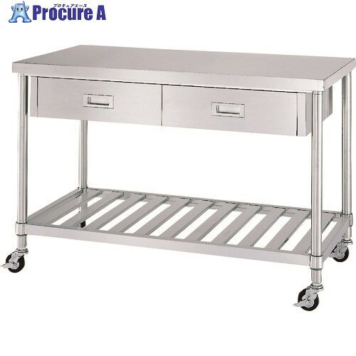 シンコー ステンレス(SUS430)作業台片面引出付スノコ板棚キャスター付 φ100ウレタン車 1800×750×800 WDSC-18075-U100 1台 ■▼133-2176【代引決済不可】※車上渡し