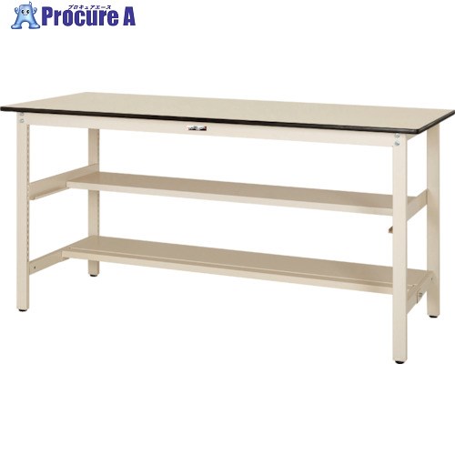 ヤマテック 軽量作業台 ワークテーブル300シリーズ 固定式 中間棚・半面棚板付 ポリエステル天板 W1500×750×H900mm ヤマテックアイボリー SWPH-1575TS1-II 1台 ■▼133-5506(4)
