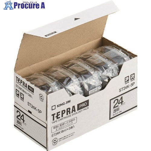 KING JIM 【純正】「テプラ」PROテープ 24mm エコパック(5個入り)/透明ラベル/黒文字 長さ8m ST24K-5P 1パック ▼827-7147【代引決済不可】
