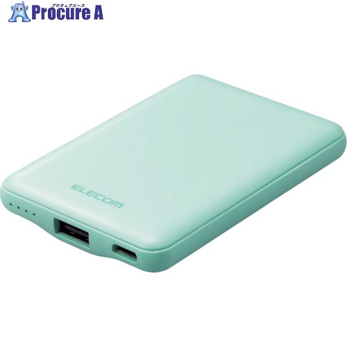 ELECOM モバイルバッテリー 12W対応 USB-A出力×1 Type-C入力 5000mAh グリーン DE-C37-5000GN 1個 ■▼422-9323【代引決済不可】