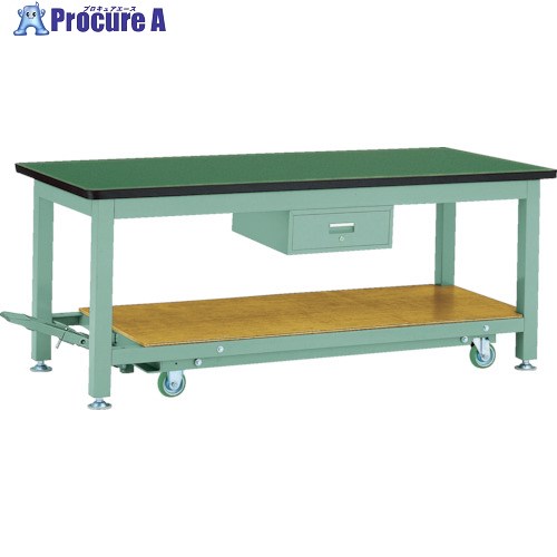 TRUSCO 重荷重作業台移動式(3000kg)TWC型 1800X900XH740 1段引出付 グリーン色 TWC-1809F1 1台 ■▼467-3450 ※車上渡し