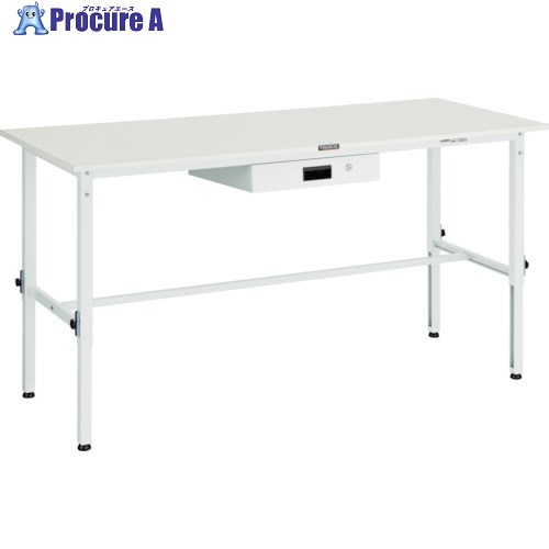 TRUSCO 軽荷重作業台高さ調節式(150kg)AEM型 1800X750XH650〜950 薄型1段引出付 ホワイト色 AEM-1800UDK1 W 1台 ■▼466-7590(4)