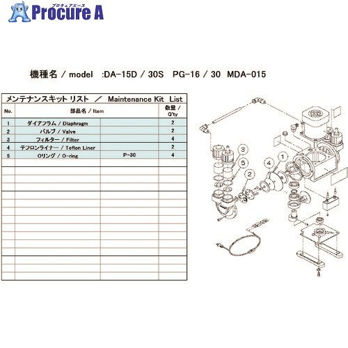 工事・照明用品 ポンプ 真空ポンプ （株）アルバックメーカー名（株）アルバックプラス名称 ULVAC商品名ULVAC　真空ポンプ用メンテナンスキッド　DA−15D／30S用型式DA15D30SMAINTENANCEKITメーカー希望小売価格【税抜】7700円(税抜)オレンジブック年　ページ発注コード148-6863JANコード4571133308159特長●ダイアフラム型ドライ真空ポンプのメンテナンスに必要な消耗品を揃えたセットです。●修理時に通常交換するダイアフラム、吸排気弁などの部品セットです。用途●お客様ご自身でメンテナンスをされる場合に。仕様●適合機種：DA-15D、DA-30S材質セット内容／付属品●ダイアフラム×2、バルブ×2、フィルタ×4、テフロンライナー×2、Oリング(P-30)×4注意原産国日本重量76G納期目安当日〜2営業日以内に発送 ※欠品時別途連絡