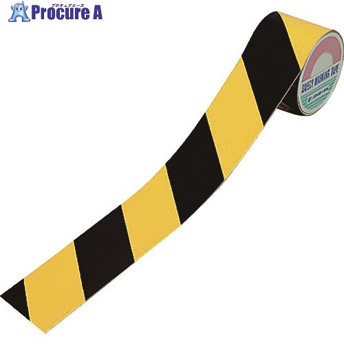 緑十字 反射トラテープ(ラインテープ) 黄/黒 TR3-B 45mm幅×10m 屋内用 256302 1巻 ▼815-1520【代引決済不可】