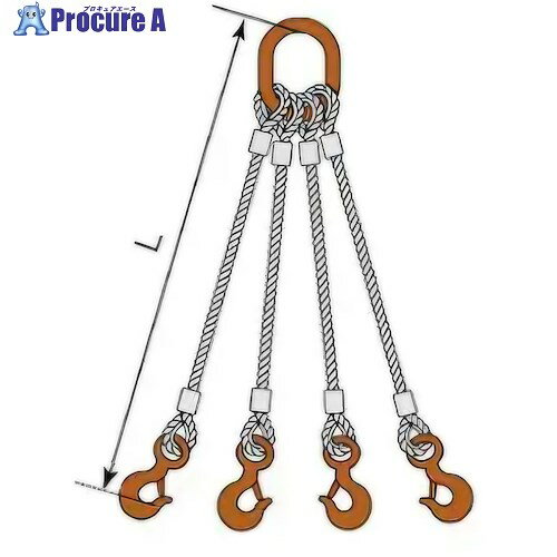 コンドーテック JISロック止ワイヤ 4点吊楕円リング 12mm 環付きフック付 φ12×3M T01S・A3017S 05224RDFT123 1組 ■▼612-3113【代引決済不可】【送料都度見積】