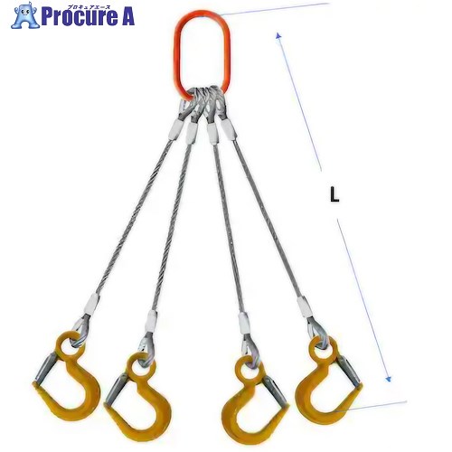 コンドーテック JISロック止ワイヤ 4点吊 16mm LSフック2.0t付 大型マスターリング付 φ16×5M LS2.0/K8W23 05224PKFL165 1組 ■▼612-3533 【送料都度見積】