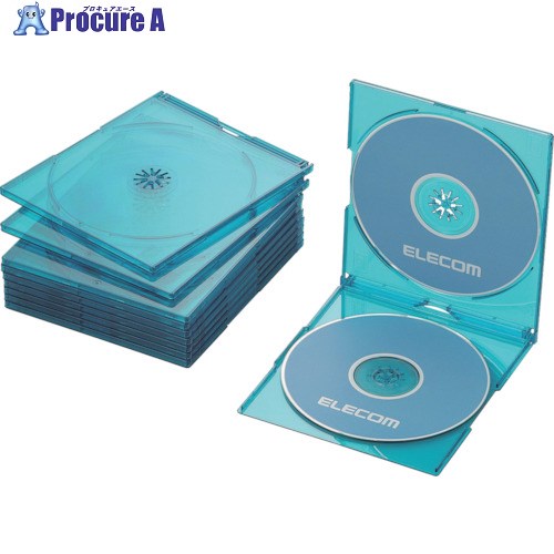 ELECOM CD・DVD・Blu-rayスリムプラケース 2枚収納ブルー 10枚入 CCD-JSCSW10CBU 1パック ■▼828-2832