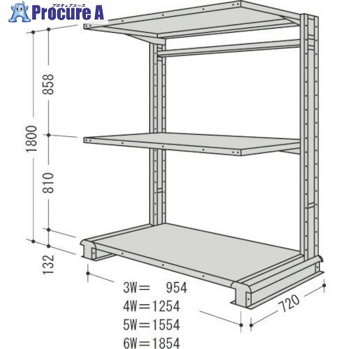 NF スチール製軽中量ボルトレス棚 キャンチラック単式増結1連 間口1254×奥行720×高さ1800mm 3段 CR64L-S3B 1台 ■▼136-3374 【送料都度見積】