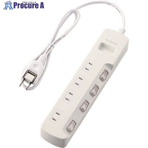 ELECOM 省エネタップ 個別スイッチ ホコリシャッター付 4個口 1m ホワイト T-E6A-2410WH 1個 ■▼147-5766