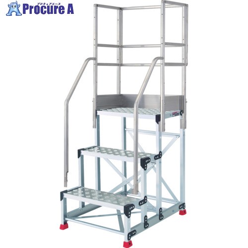 TRUSCO アルミ製作業用踏台 縞板タイプ 3段 高さ0.9m 天板寸法600×400 段高300mm フルセット手すり付き TSFC-369-TF300 1台 ◇▼552-0083【代引決済不可】【ご注文数により送料都度見積】