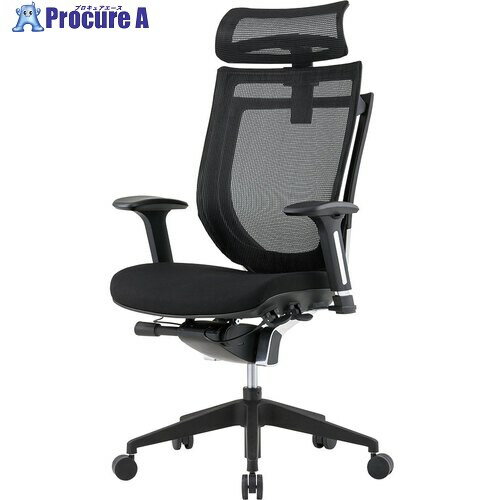 IRIS オフィスチェア VIGOR EXE 肘付き ヘッドレスト 背メッシュ 座ファブリック 樹脂脚 ブラック/ブラック VIG-P50H1-MF-B-B 1脚 ■▼686-2540 【送料都度見積】※車上渡し
