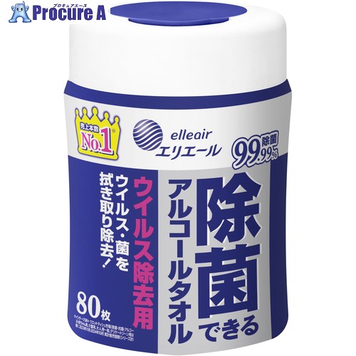 エリエール 除菌できるアルコールタオル ウイルス除去用 ボトル本体80枚 21001605 1ケース ■▼696-5235 ..