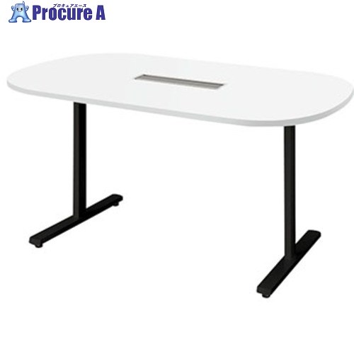 NAIKI ミーティングテーブル(配線付/長円テーブル モプト MP型/天板:ホワイト 脚:ブラック/W1500×D750×..