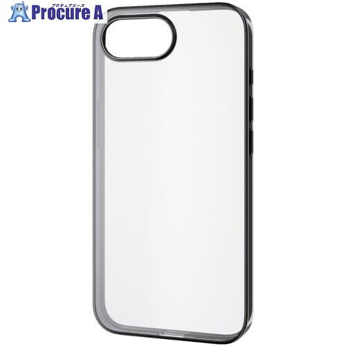 ELECOM ソフトケース iPhone 16e用 サイドメッキ メタリックブラック PM-A25SUCTMBK 1個 ■▼691-4346